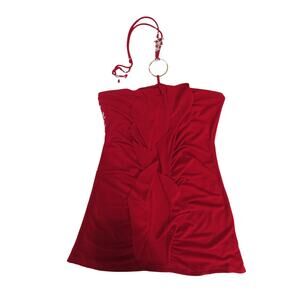 Tempted Hearts Women Sz M Red Ruffle Halter Top Y2K Going Out Fitted Shirt Glam